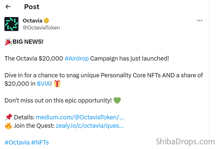 Octavia AI $20000 Zealy Campaign Airdrop