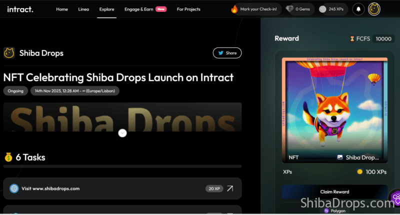 FREE NFT Celebrating Shiba Drops Launch on Intract.