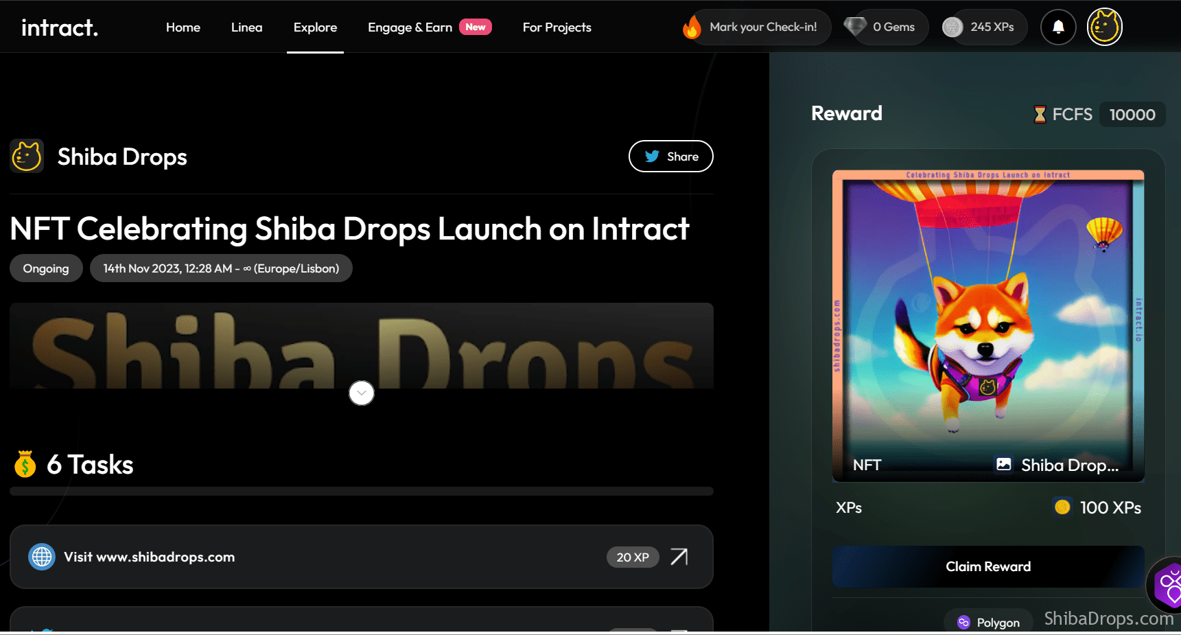 FREE NFT Celebrating Shiba Drops Launch on Intract.