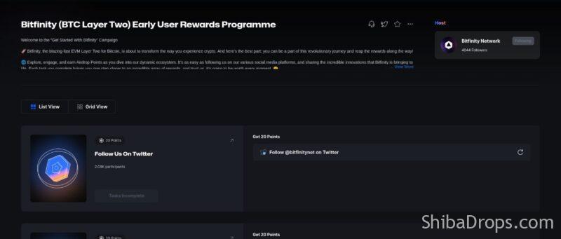 Bitfinity (BTC Layer Two) Early User Rewards Programme on Galxe