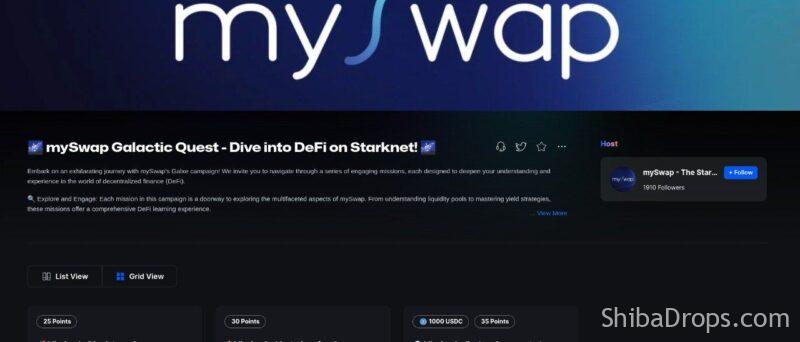 mySwap Galactic Quest Dive into DeFi on Starknet