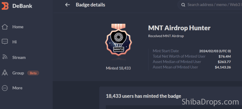 Claim your Mantle Badge on Debank