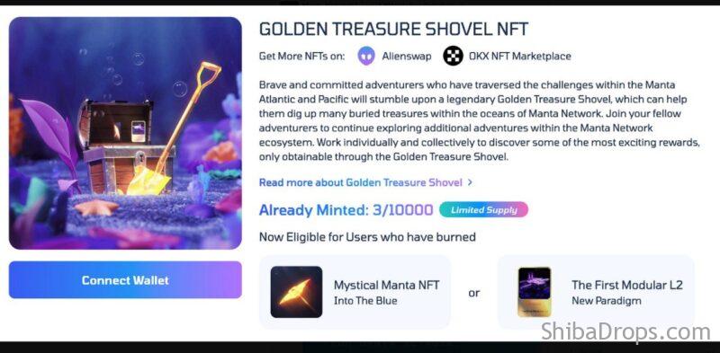 Golden Treasure Shovel NFT an exclusive NFT for Manta Paradigm Users