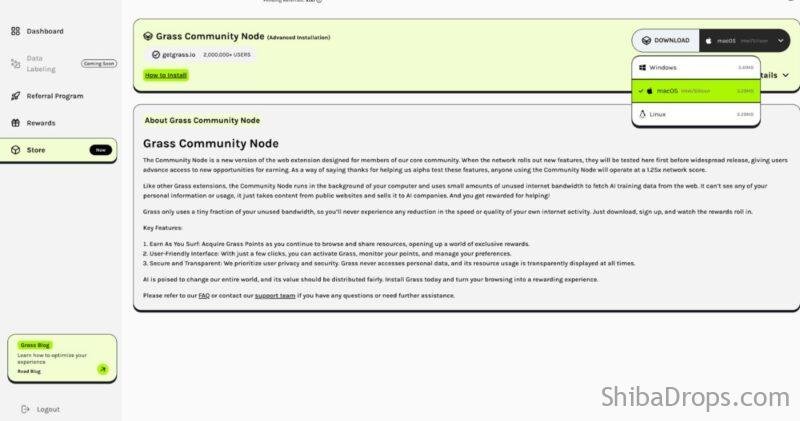 New update on Grass Grass store &amp; run Community Node